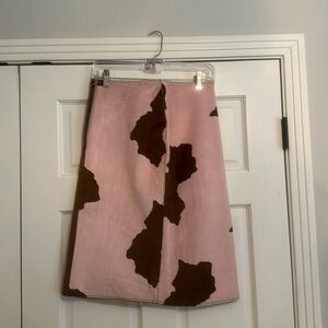 Rem Garson Cow Print Pink and Brown Midi Skirt, Size 4